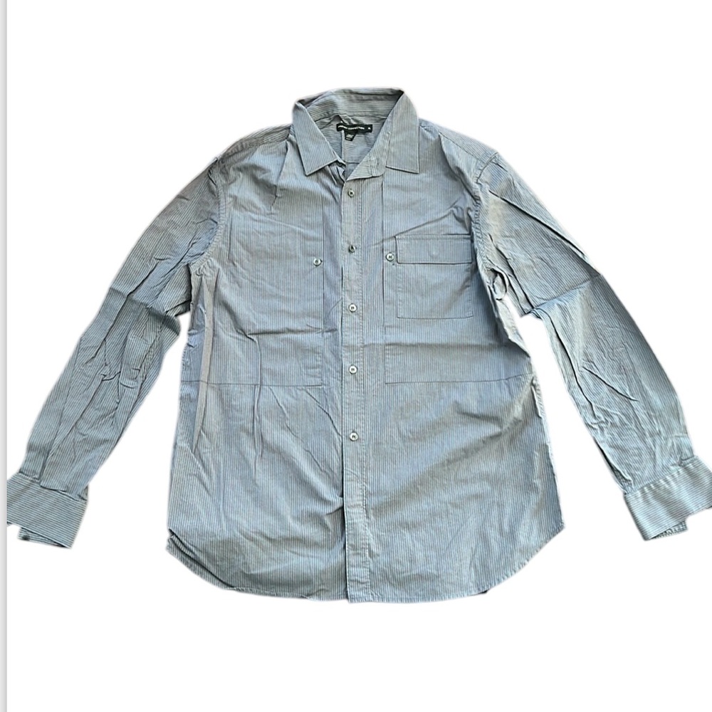 French Connection Button Down Shirt Grey stripes XL 97% cotton